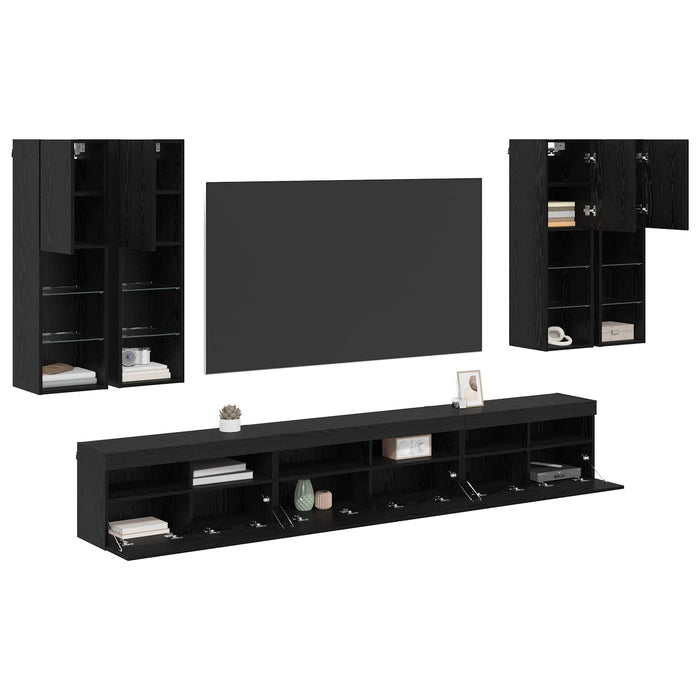 Set Dulap pentru Televizor Montat pe Perete 7 pcs Stejar Negru - WALTI WALTI