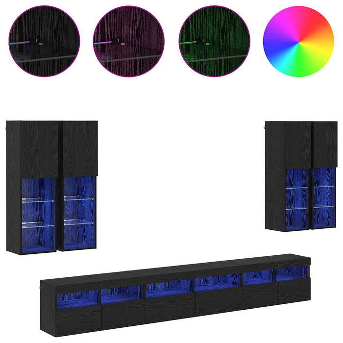 Set Dulap pentru Televizor Montat pe Perete 7 pcs Stejar Negru - WALTI WALTI