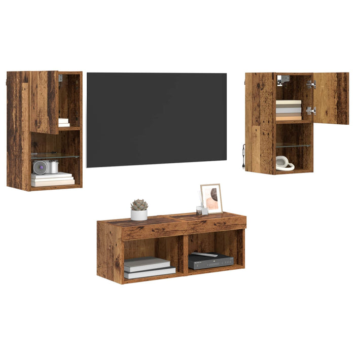 Dulapuri pentru TV Pe perete 4 pcs Lemn Vechi Lemn compozit - WALTI WALTI