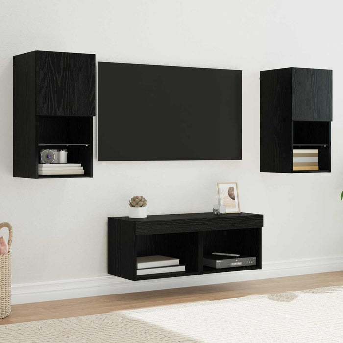 Dulapuri pentru TV Pe perete 4 pcs Stejar Negru Lemn compozit - WALTI WALTI