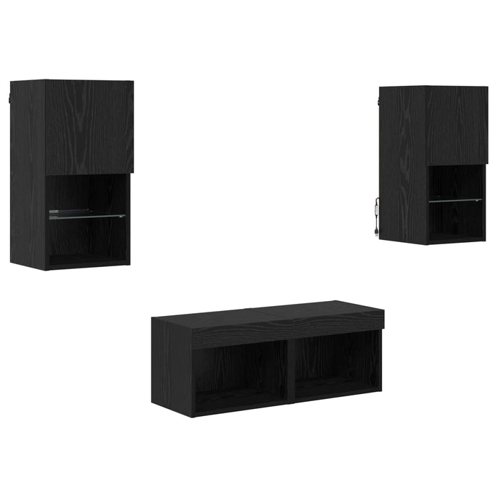 Dulapuri pentru TV Pe perete 4 pcs Stejar Negru Lemn compozit - WALTI WALTI