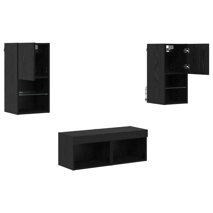 Dulapuri pentru TV Pe perete 4 pcs Stejar Negru Lemn compozit - WALTI WALTI
