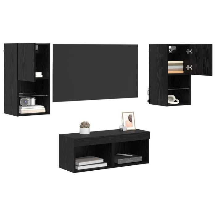 Dulapuri pentru TV Pe perete 4 pcs Stejar Negru Lemn compozit - WALTI WALTI