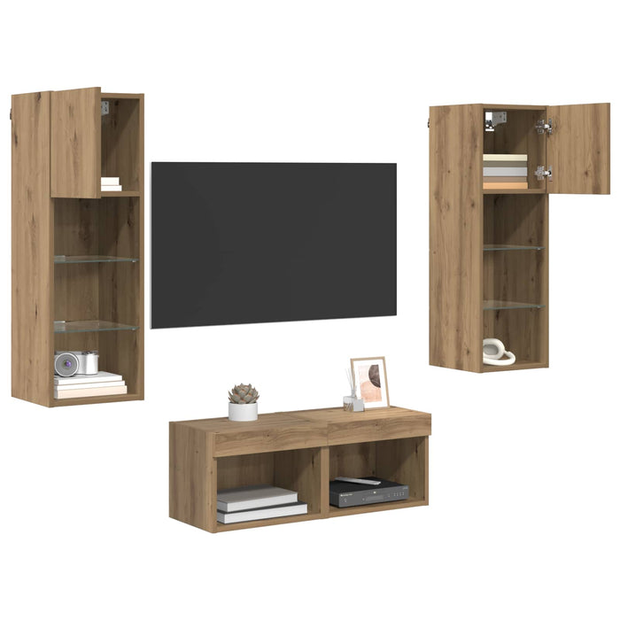 Dulapuri pentru TV Pe perete 4 pcs Stejar Negru 40 x 30 x 30 cm - WALTI WALTI
