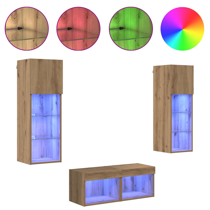Dulapuri pentru TV Pe perete 4 pcs Stejar Negru 40 x 30 x 30 cm - WALTI WALTI