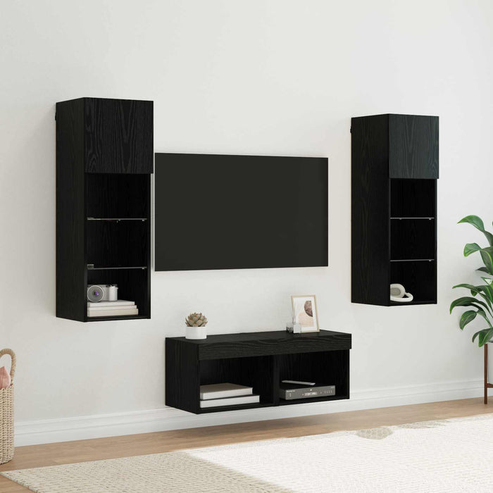 Dulapuri pentru TV Pe perete 4 pcs Stejar Negru 40 x 30 x 30 cm - WALTI WALTI