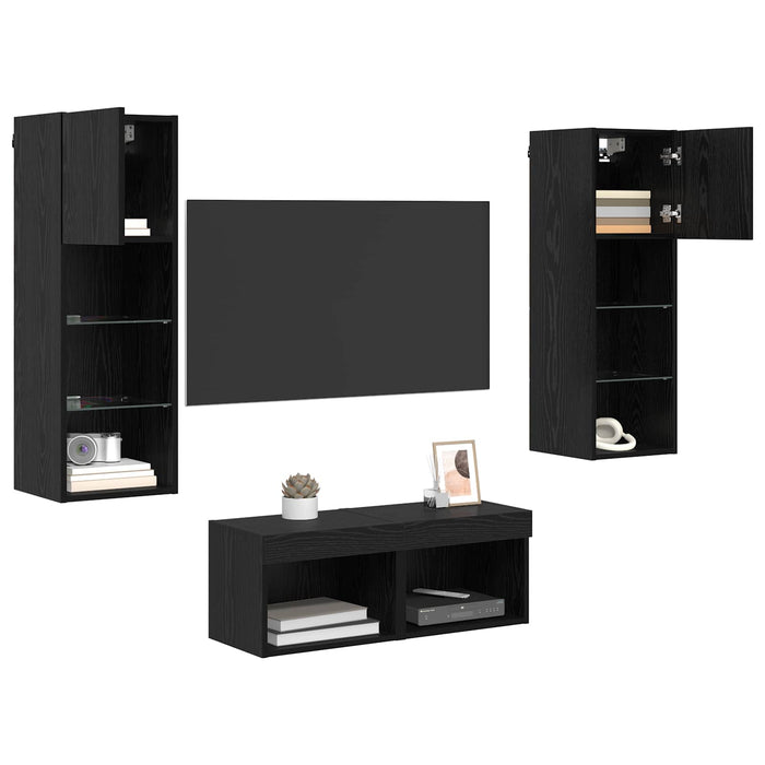 Dulapuri pentru TV Pe perete 4 pcs Stejar Negru 40 x 30 x 30 cm - WALTI WALTI