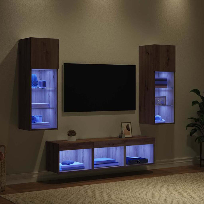 Unități pentru Pereți de TV 5 pcs Stejar Negru 60 x 30 x 30 cm - WALTI WALTI