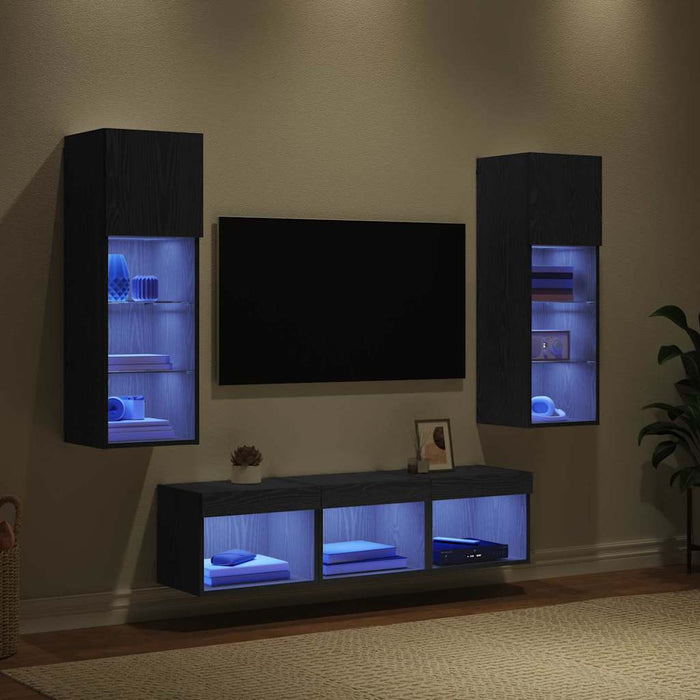 Unități pentru Pereți de TV 5 pcs Stejar Negru 60 x 30 x 30 cm - WALTI WALTI