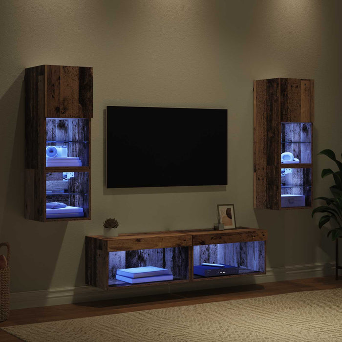 Unitate TV de Perete Pe perete 6 pcs Lemn Vechi Lemn compozit - WALTI WALTI