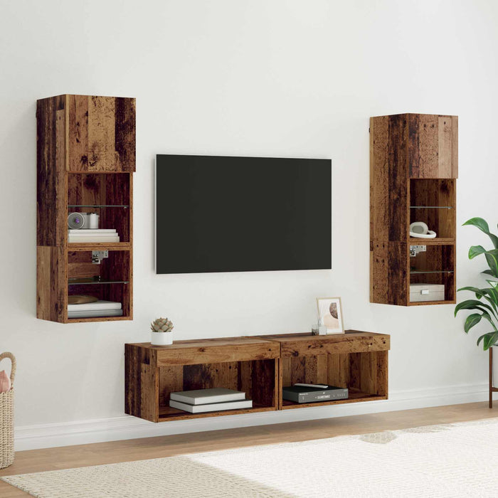 Unitate TV de Perete Pe perete 6 pcs Lemn Vechi Lemn compozit - WALTI WALTI