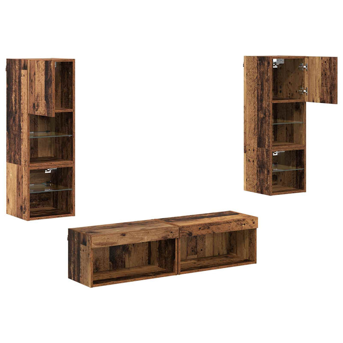 Unitate TV de Perete Pe perete 6 pcs Lemn Vechi Lemn compozit - WALTI WALTI