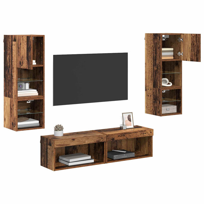 Unitate TV de Perete Pe perete 6 pcs Lemn Vechi Lemn compozit - WALTI WALTI