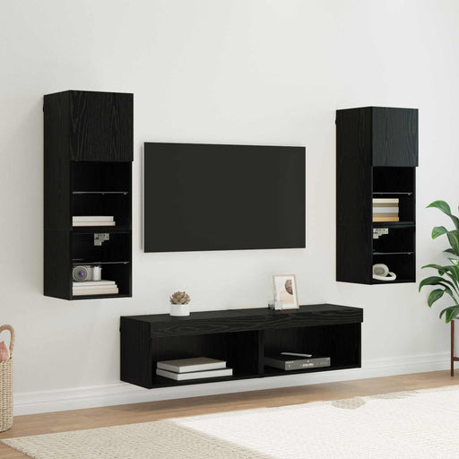 Unitate TV de Perete Pe perete 6 pcs Stejar Negru Lemn compozit - WALTI WALTI