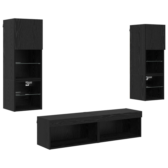 Unitate TV de Perete Pe perete 6 pcs Stejar Negru Lemn compozit - WALTI WALTI