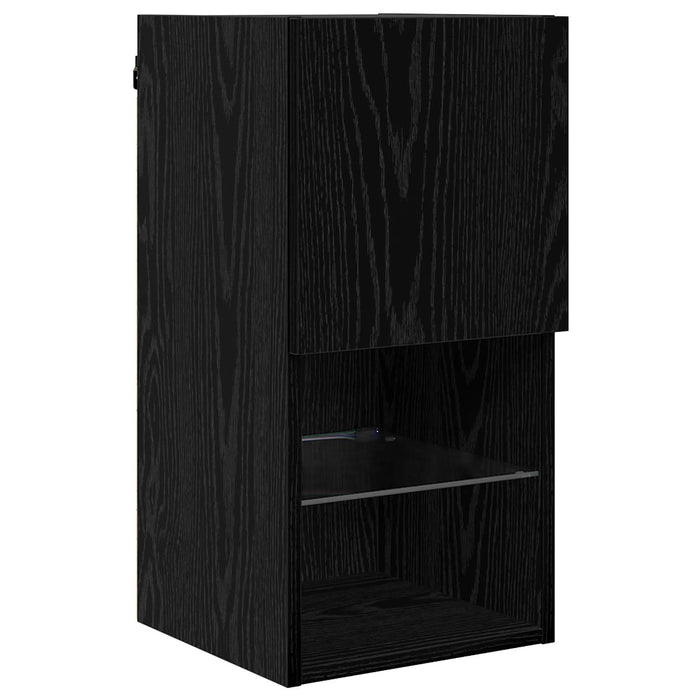 Unitate TV de Perete Pe perete 6 pcs Stejar Negru Lemn compozit - WALTI WALTI