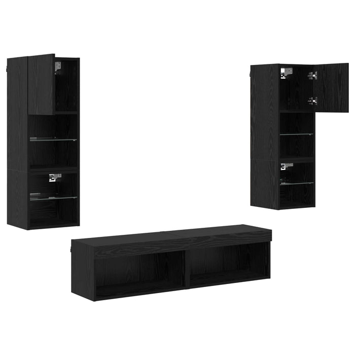 Unitate TV de Perete Pe perete 6 pcs Stejar Negru Lemn compozit - WALTI WALTI