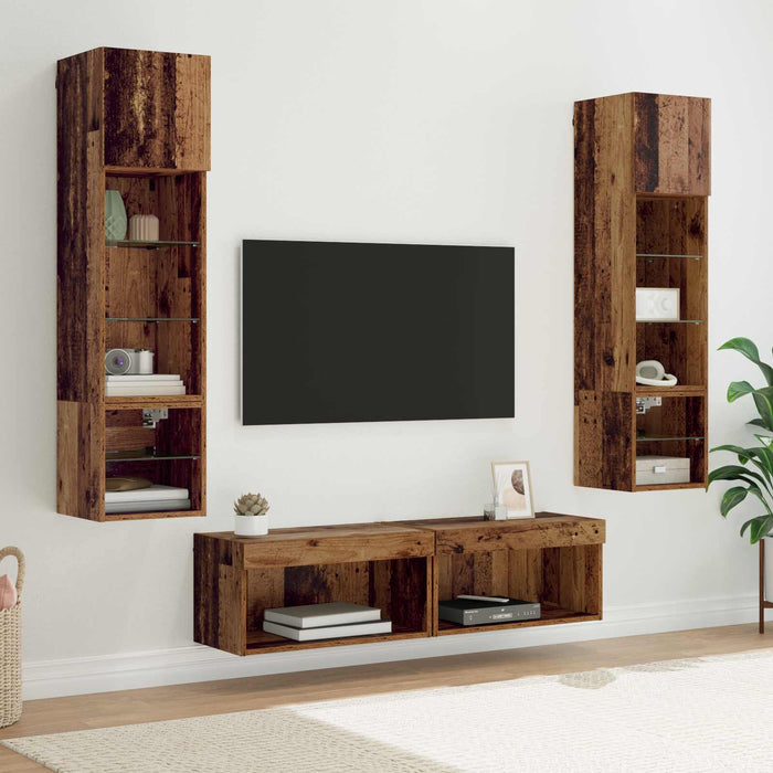 Unitate TV de Perete Pe perete 6 pcs Lemn Vechi Lemn compozit - WALTI WALTI