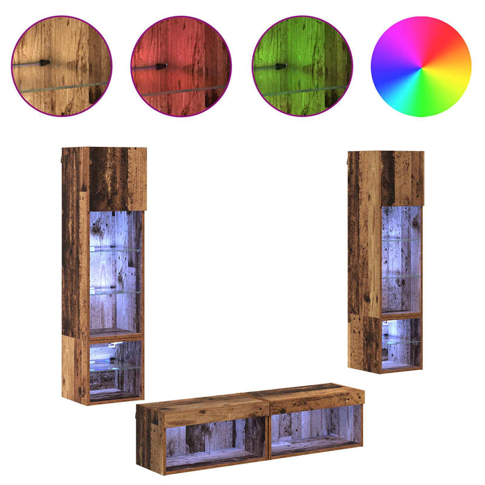 Unitate TV de Perete Pe perete 6 pcs Lemn Vechi Lemn compozit - WALTI WALTI
