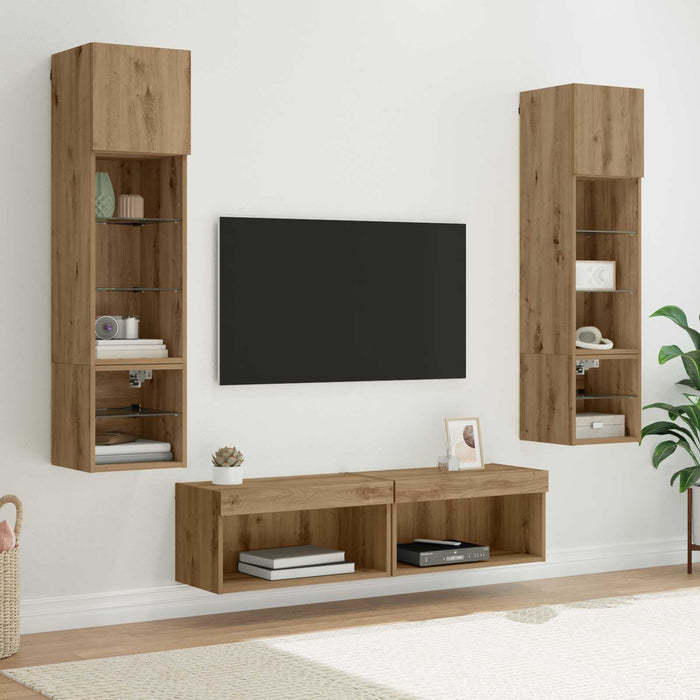 Unitate TV de Perete 6 pcs Stejar Artizanal Lemn compozit - WALTI WALTI