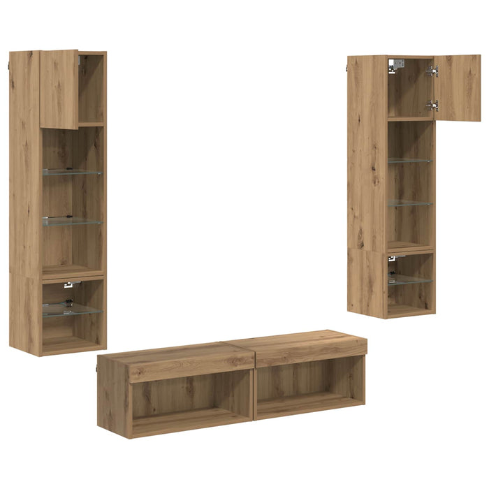 Unitate TV de Perete 6 pcs Stejar Artizanal Lemn compozit - WALTI WALTI