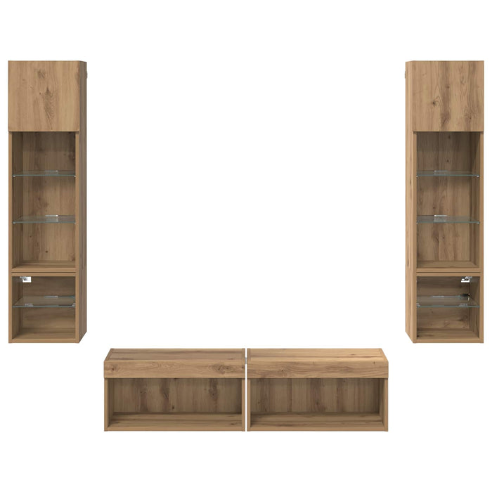 Unitate TV de Perete 6 pcs Stejar Artizanal Lemn compozit - WALTI WALTI