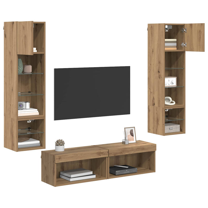 Unitate TV de Perete 6 pcs Stejar Artizanal Lemn compozit - WALTI WALTI