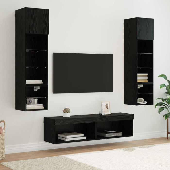 Unitate TV de Perete Pe perete 6 pcs Stejar Negru Lemn compozit - WALTI WALTI