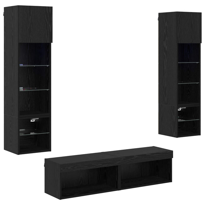 Unitate TV de Perete Pe perete 6 pcs Stejar Negru Lemn compozit - WALTI WALTI