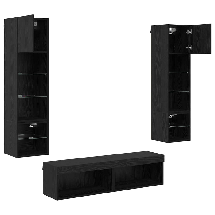 Unitate TV de Perete Pe perete 6 pcs Stejar Negru Lemn compozit - WALTI WALTI