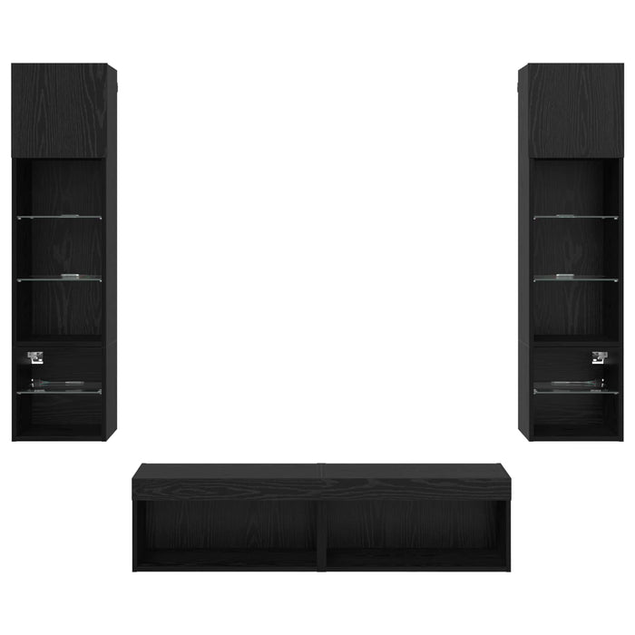 Unitate TV de Perete Pe perete 6 pcs Stejar Negru Lemn compozit - WALTI WALTI
