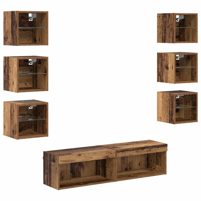 Cabinet TV cu lumini cu bandă LED 8 pcs Lemn Vechi Sticlă - WALTI WALTI