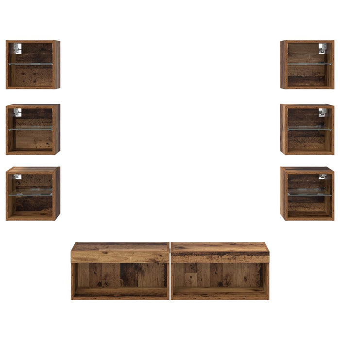 Cabinet TV cu lumini cu bandă LED 8 pcs Lemn Vechi Sticlă - WALTI WALTI