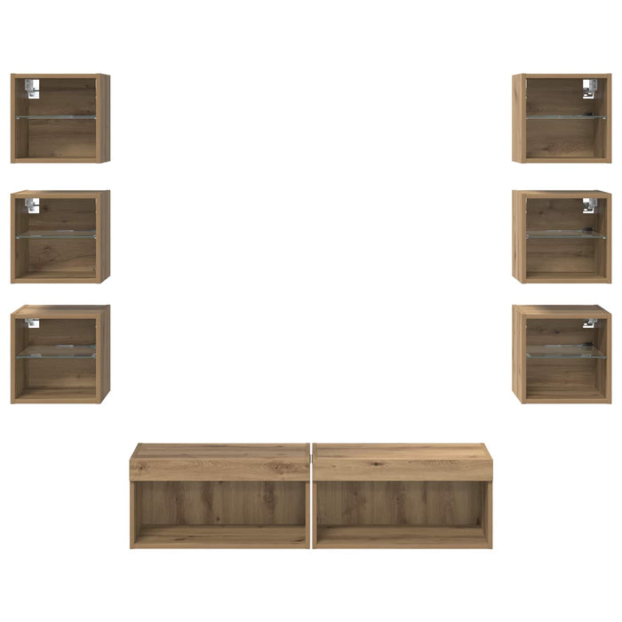 Cabinet TV cu lumini cu bandă LED 8 pcs Stejar Artizanal Sticlă - WALTI WALTI