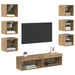 Cabinet TV cu lumini cu bandă LED 8 pcs Stejar Artizanal Sticlă - WALTI WALTI