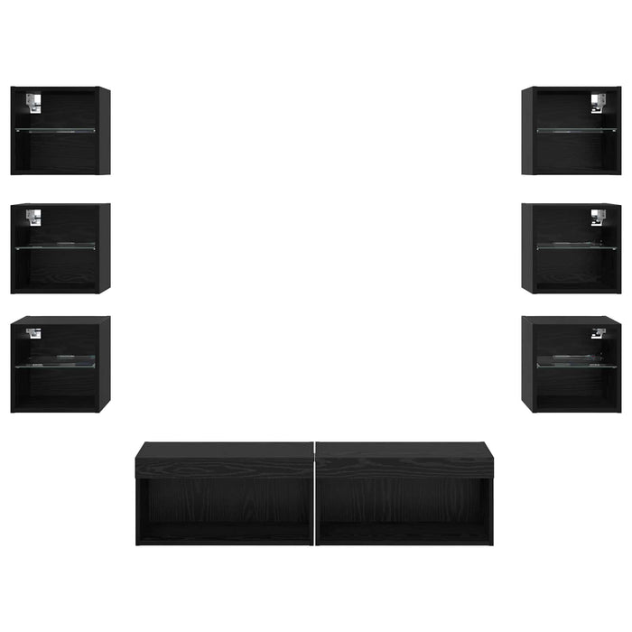 Cabinet TV cu lumini cu bandă LED 8 pcs Stejar Negru Sticlă - WALTI WALTI