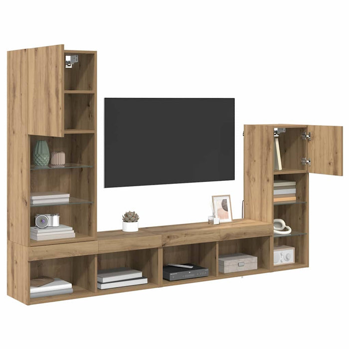 Unități pentru Pereți de TV Pe perete 4 pcs Stejar Artizanal - WALTI WALTI