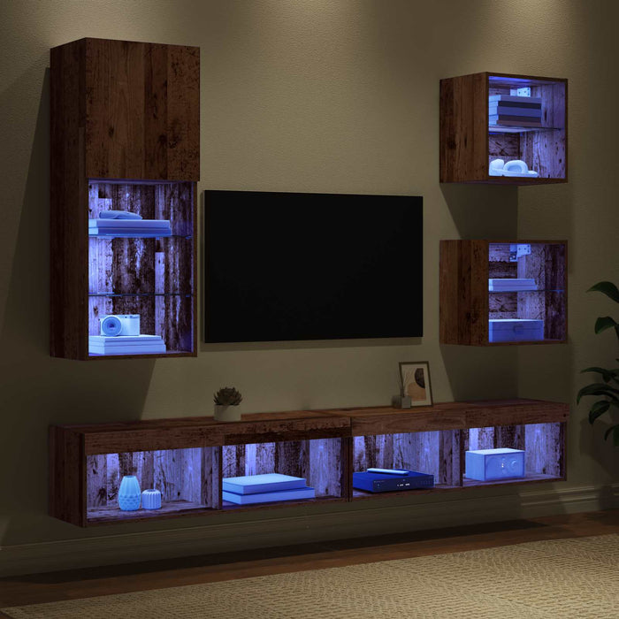 Unități TV de perete cu LED Pe perete 5 pcs Lemn Vechi Lemn compozit - WALTI WALTI