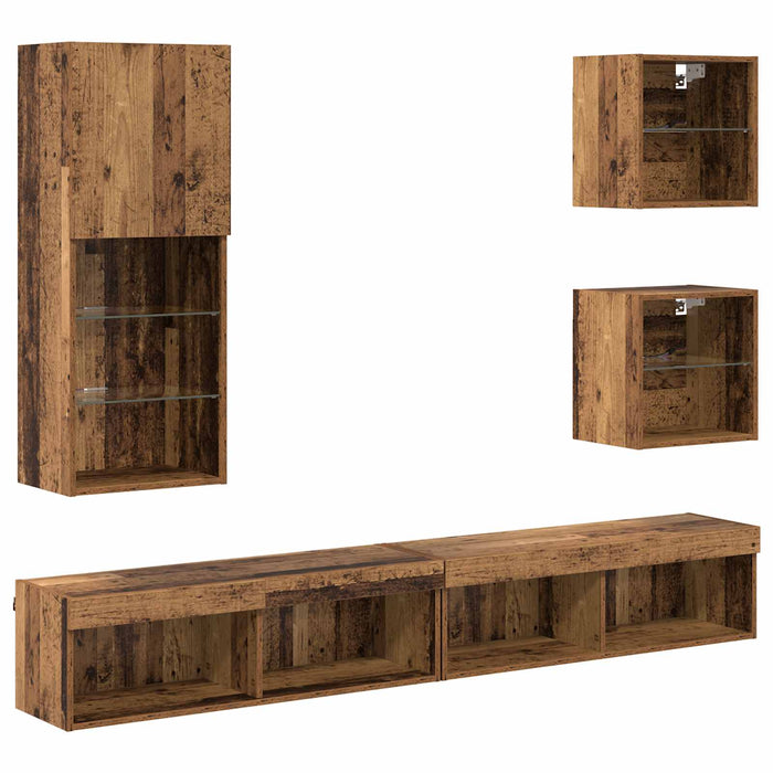 Unități TV de perete cu LED Pe perete 5 pcs Lemn Vechi Lemn compozit - WALTI WALTI