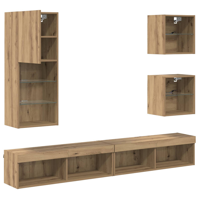 Unități TV de perete cu LED 5 pcs Stejar Artizanal Lemn compozit - WALTI WALTI
