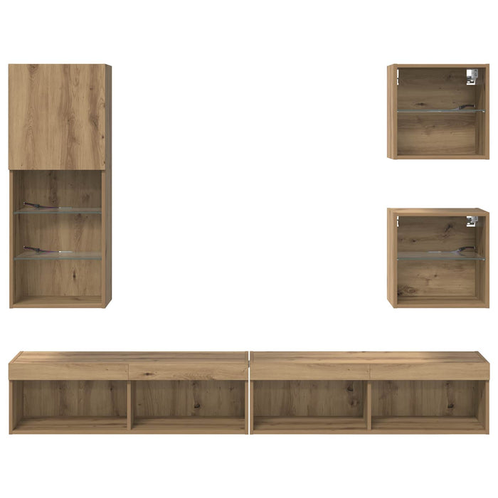 Unități TV de perete cu LED 5 pcs Stejar Artizanal Lemn compozit - WALTI WALTI