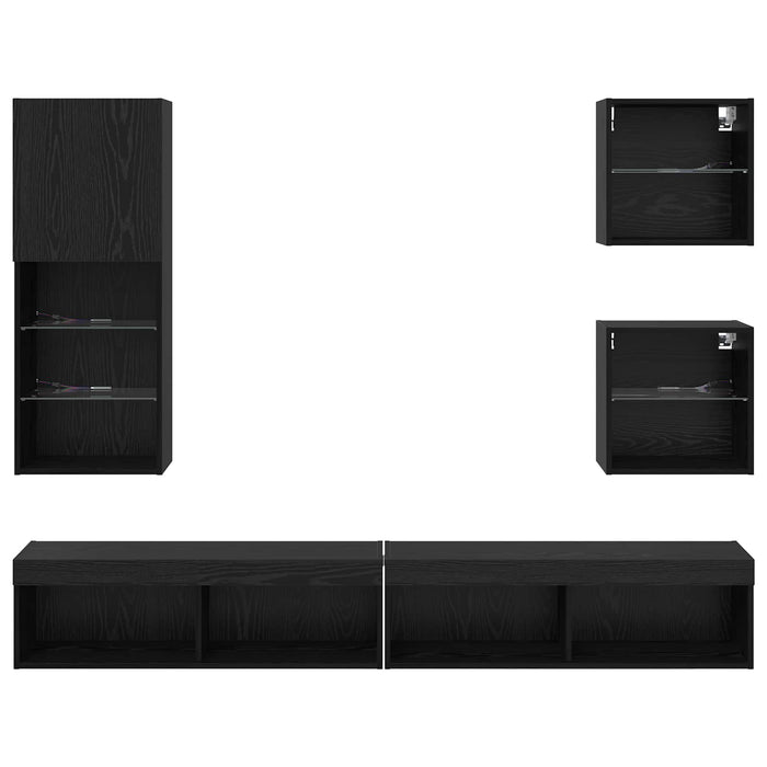 Unități TV de perete cu LED 5 pcs Stejar Negru Lemn compozit - WALTI WALTI
