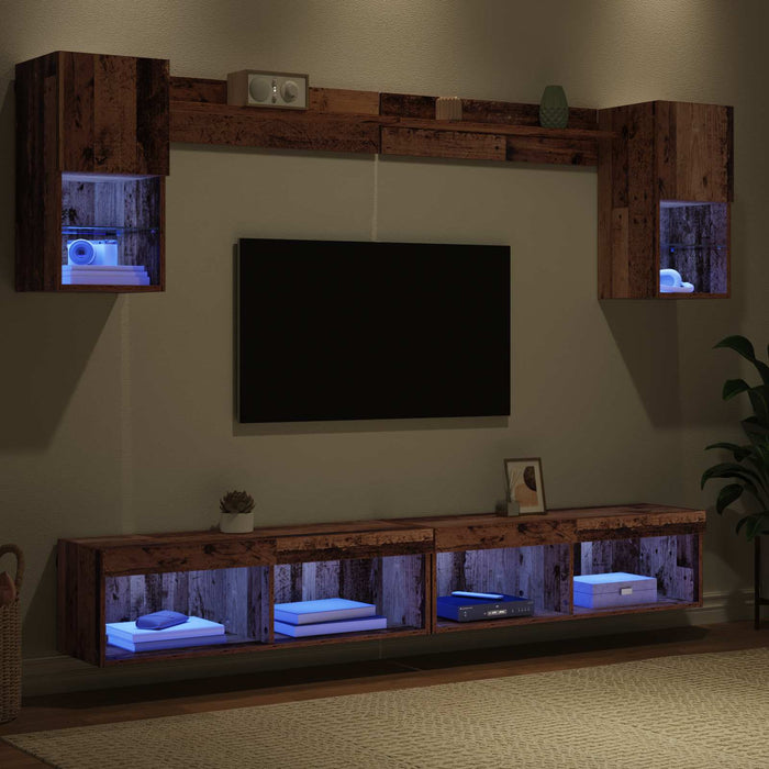 Unități TV de perete cu LED 6 pcs Lemn vechi Lemn compozit - WALTI WALTI