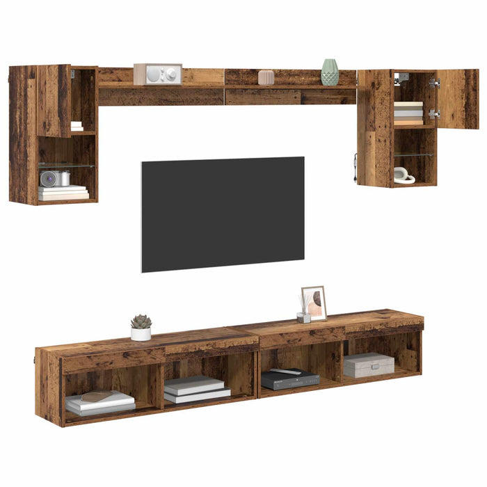 Unități TV de perete cu LED 6 pcs Lemn vechi Lemn compozit - WALTI WALTI