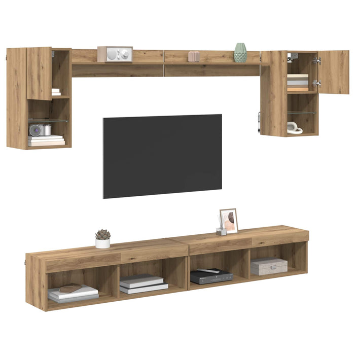 Unități TV de perete cu LED cu led 6 pcs Stejar Artizanal - WALTI WALTI