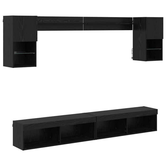 Unități TV de perete cu LED 6 pcs Stejar Negru Lemn compozit - WALTI WALTI