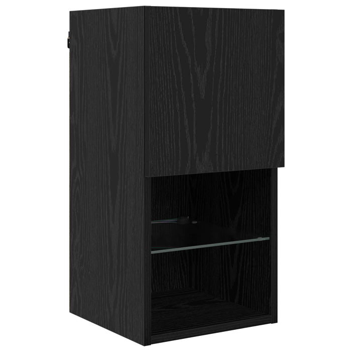 Unități TV de perete cu LED 6 pcs Stejar Negru Lemn compozit - WALTI WALTI