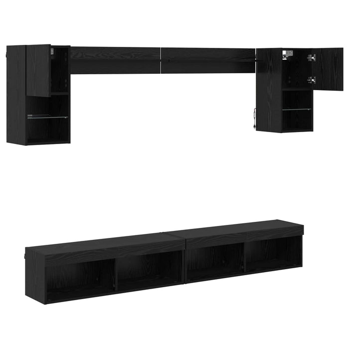 Unități TV de perete cu LED 6 pcs Stejar Negru Lemn compozit - WALTI WALTI