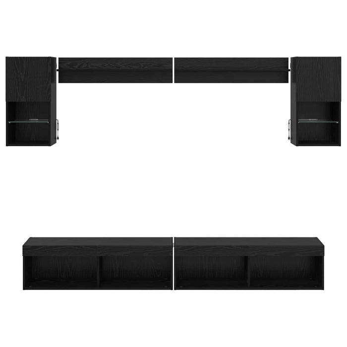 Unități TV de perete cu LED 6 pcs Stejar Negru Lemn compozit - WALTI WALTI