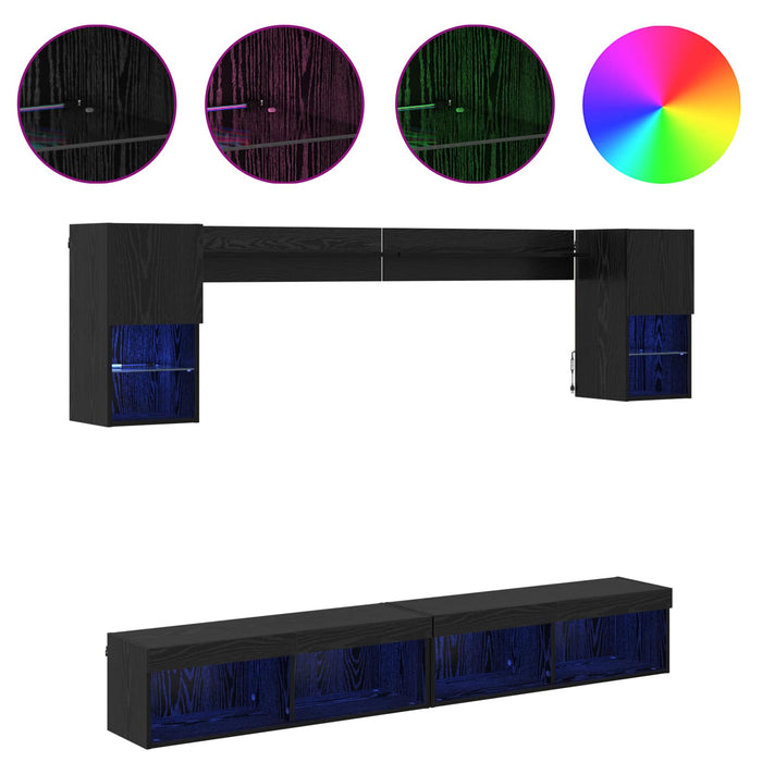 Unități TV de perete cu LED 6 pcs Stejar Negru Lemn compozit - WALTI WALTI